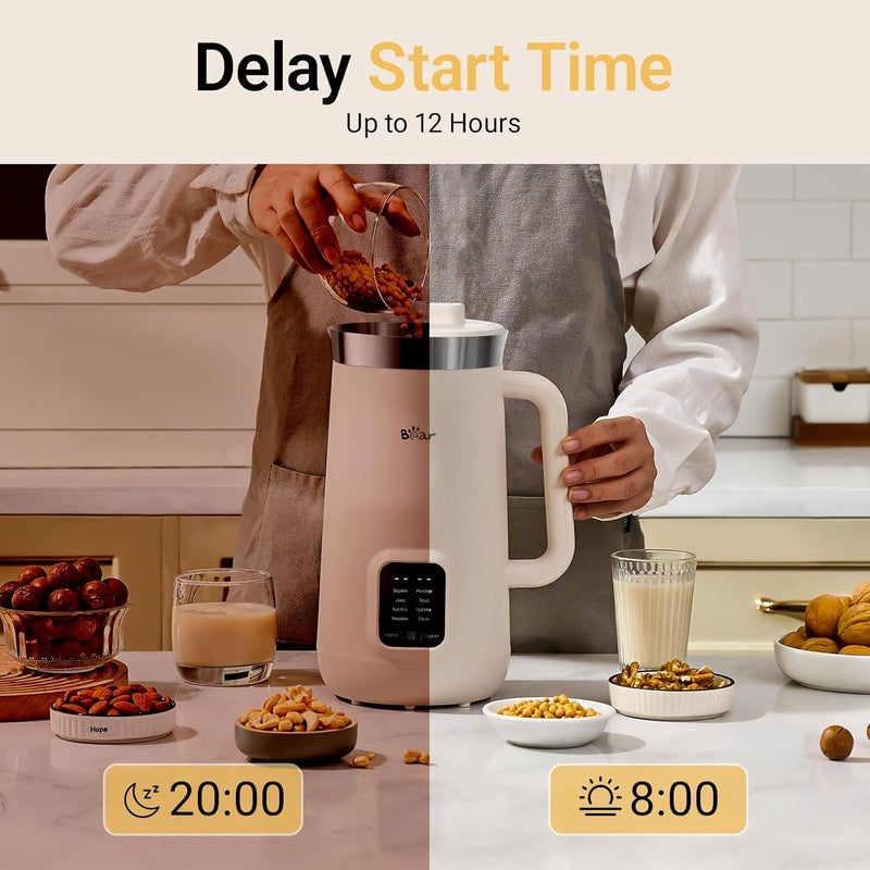 Bear 8 in 1 Nut Milk Maker Machine, 40oz/1.2L Soy Milk Maker with Self Clean/12H Delay/6H Keep Warm, One Touch Alomnd Milk Maker for Homemade Oat, Soup, Juice, Plant Based and Non Dairy Beverages - Image 3